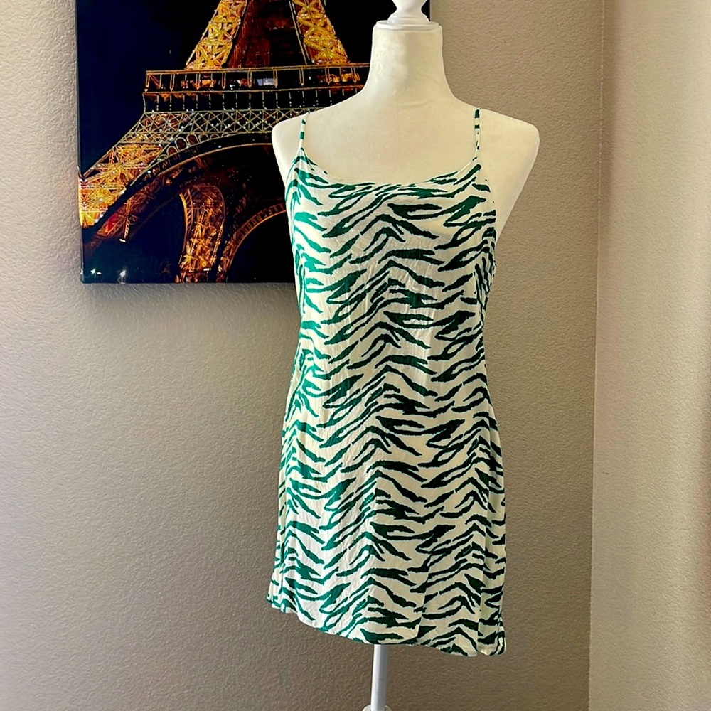 Green and Cream Tiger Print Mini Dress